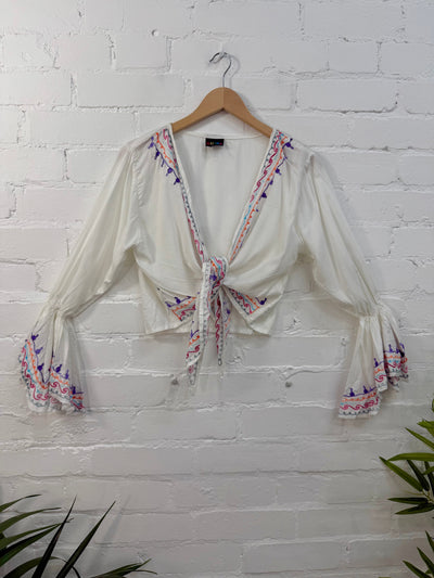 Embroidered Cropped Tie Top