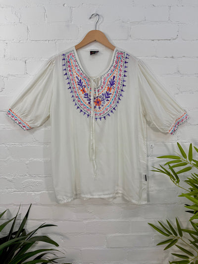 Short Sleeve Embroidered Top