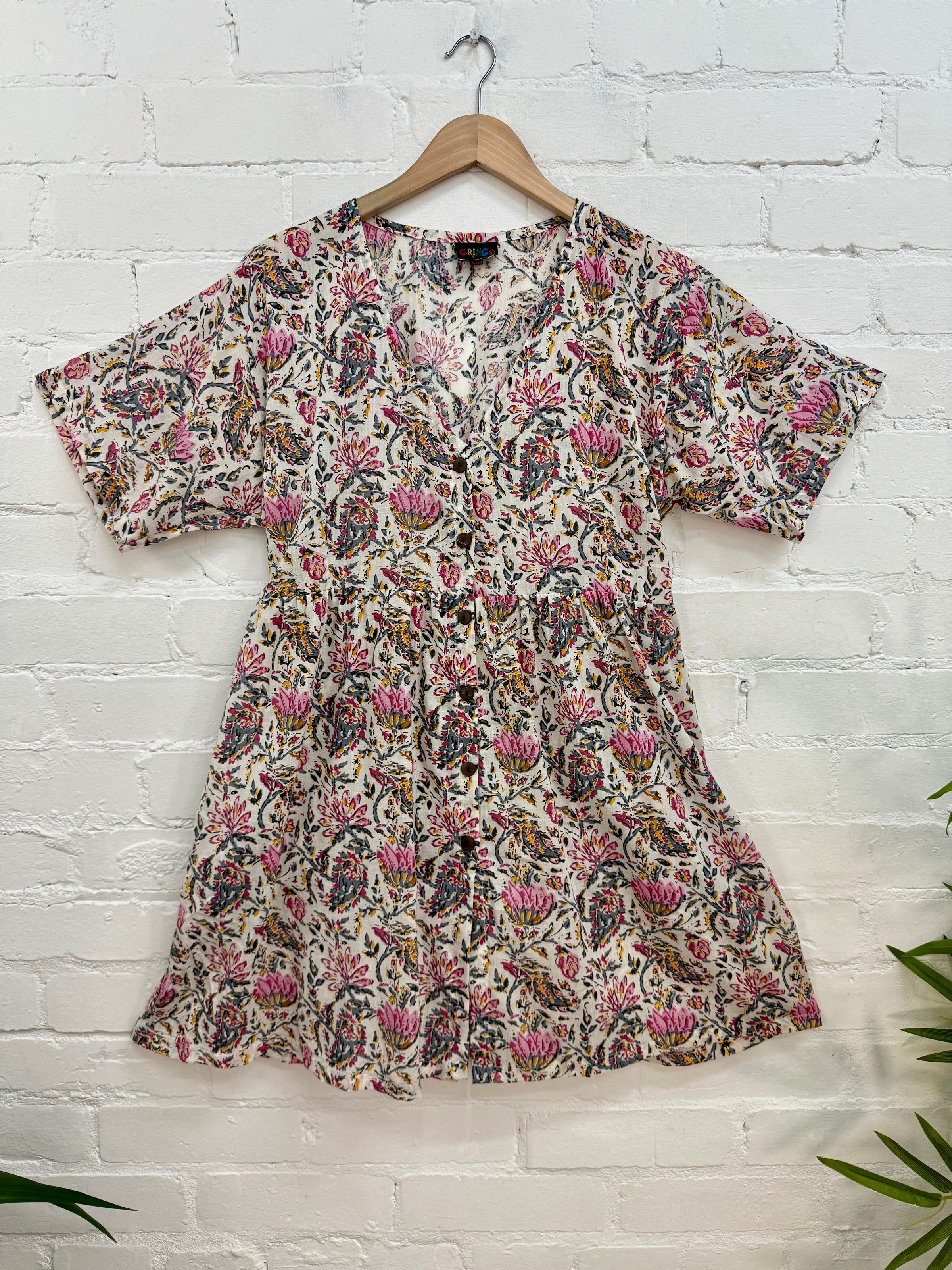 Batik Print Short Sleeve Short Dress