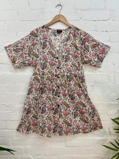 Batik Print Short Sleeve Short Dress