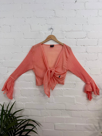 Crepe Cropped Tie Waist Top