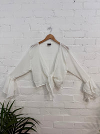 Crepe Cropped Tie Waist Top