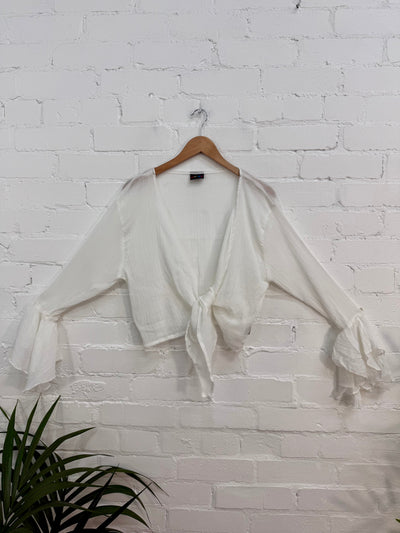 Crepe Cropped Tie Waist Top
