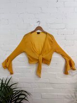 Crepe Cropped Tie Waist Top