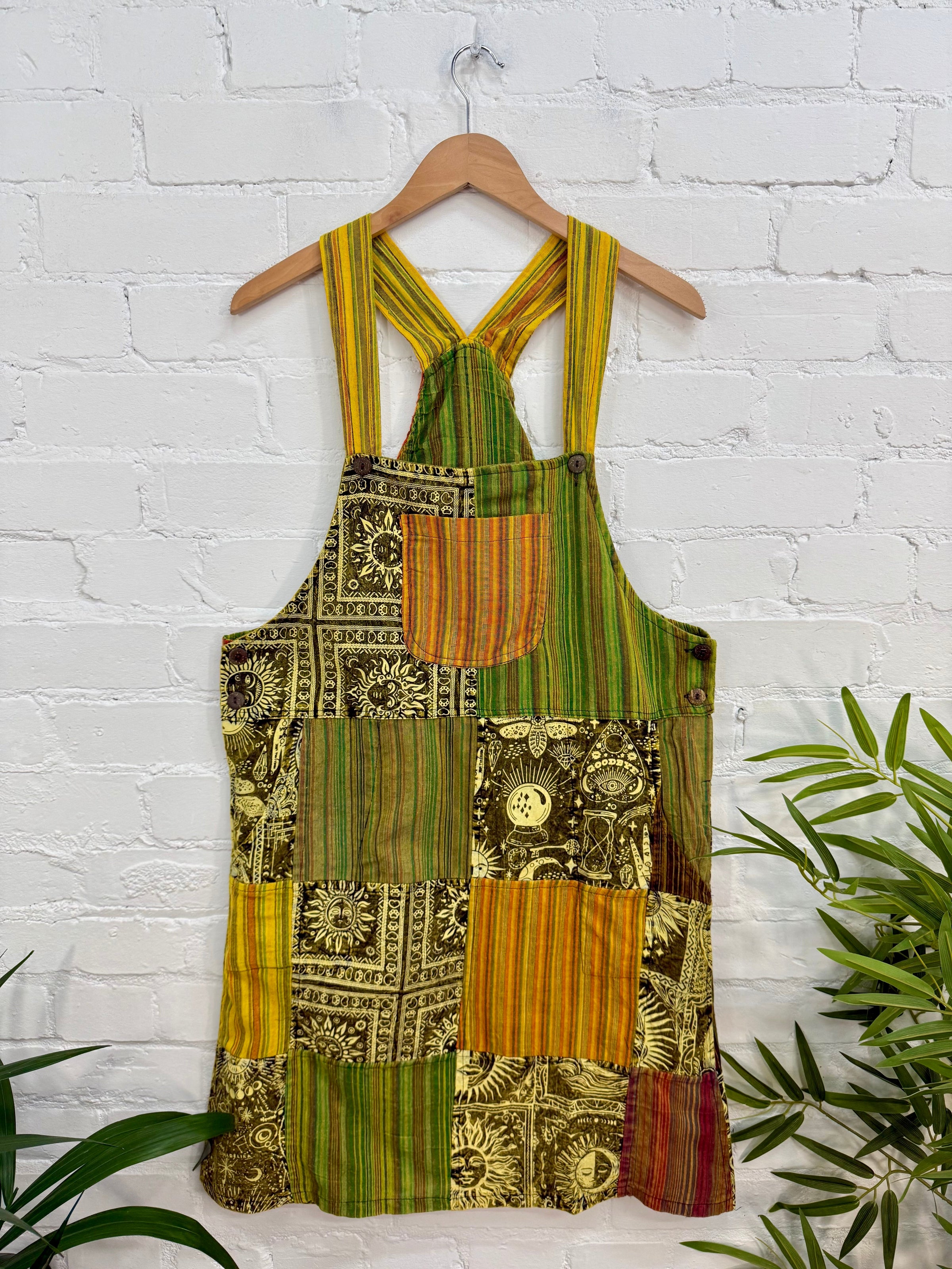 Sun Print & Patch Dungarees Dress