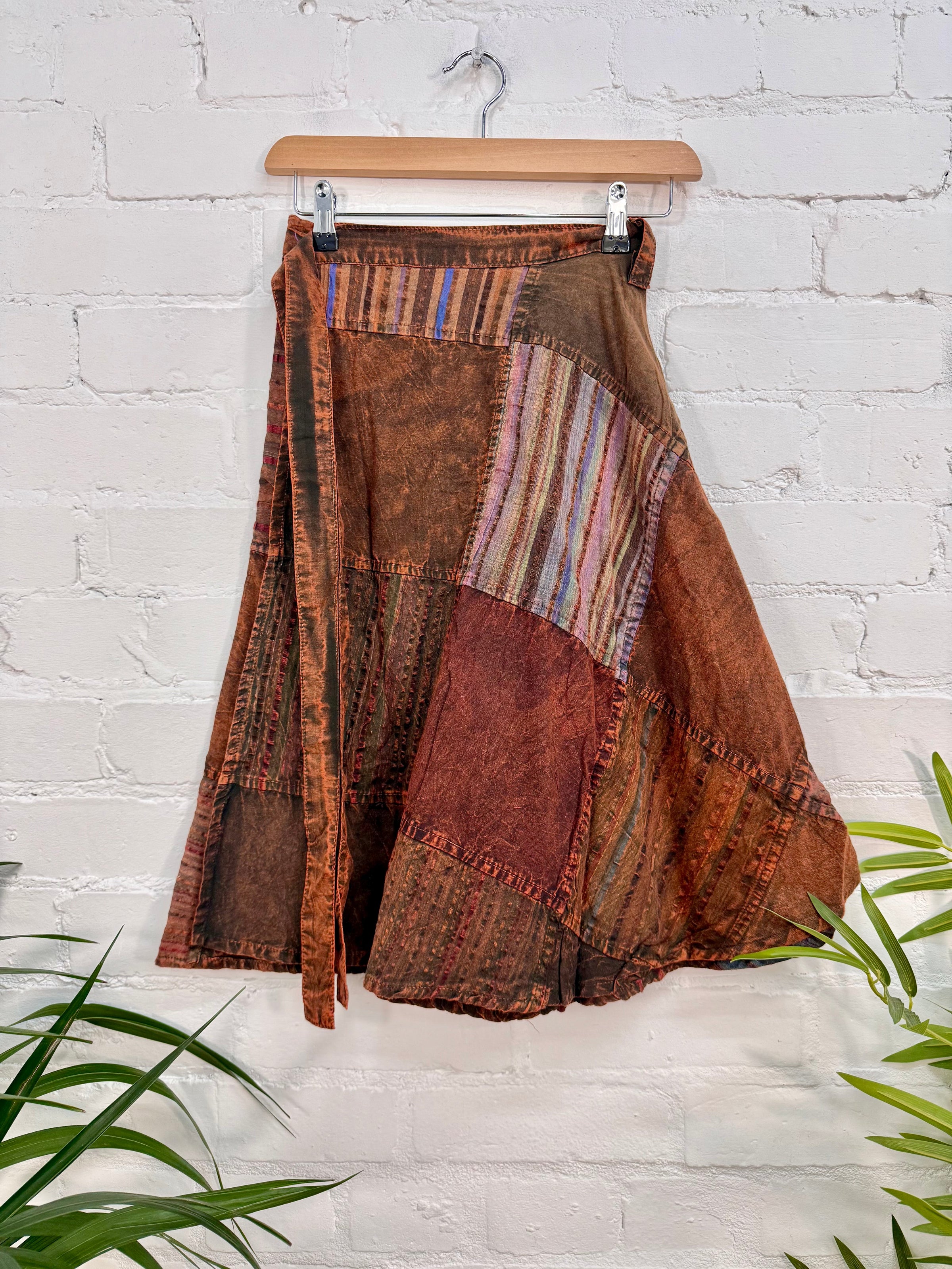 Patchwork Wrap Midi Skirt