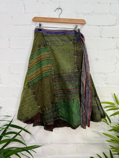 Patchwork Wrap Midi Skirt