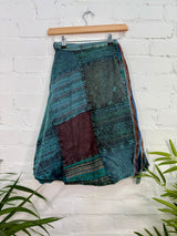 Patchwork Wrap Midi Skirt
