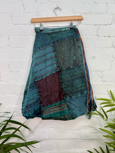 Patchwork Wrap Midi Skirt