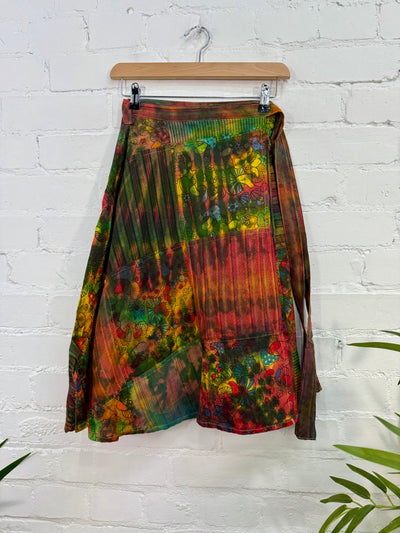 Tie-Dye Mushroom Patch Wrap Midi Skirt