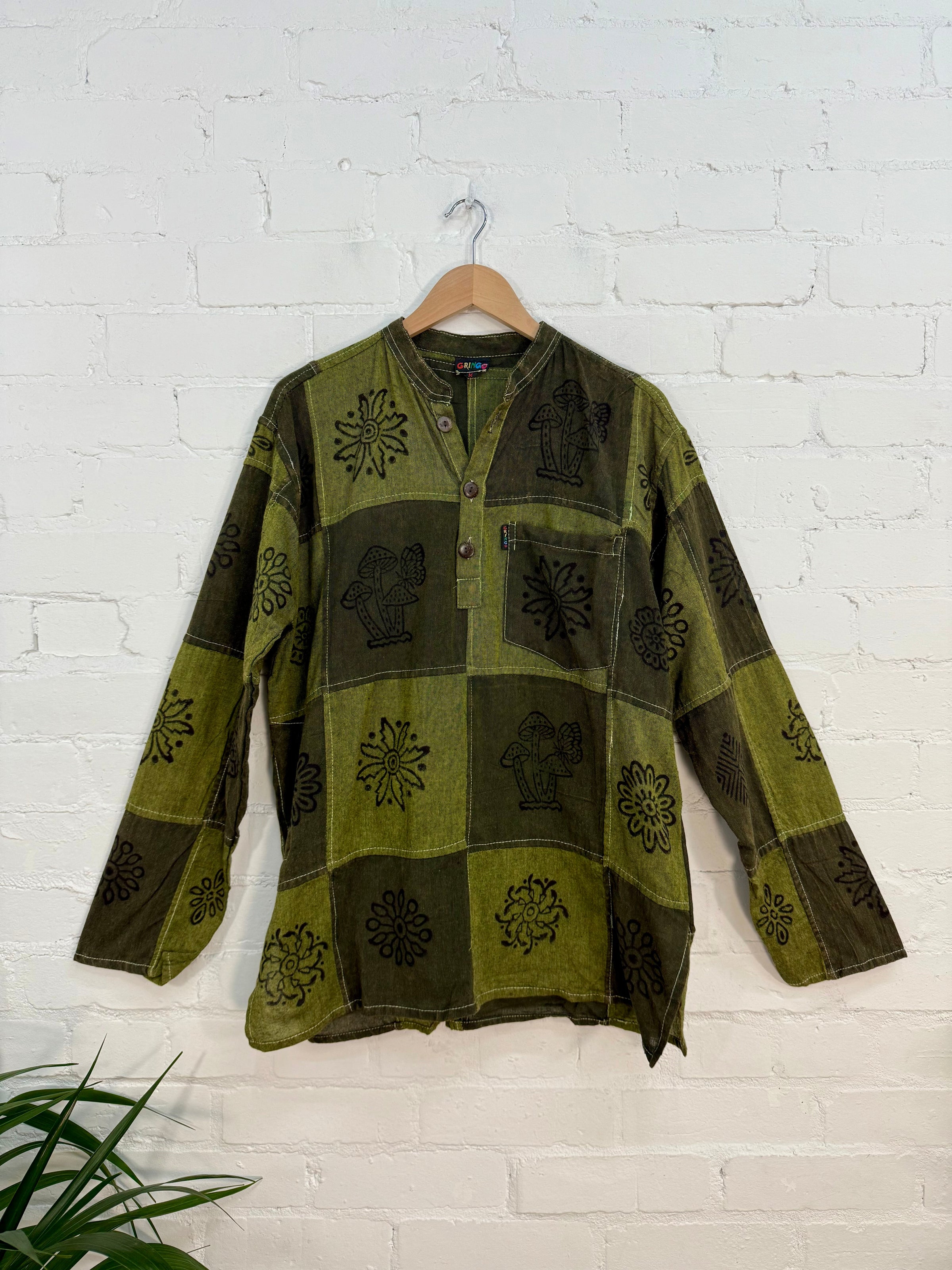 Tonal Patch & Print Grandad Shirt