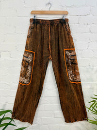 Stonewashed Sun Print Cargo Trousers