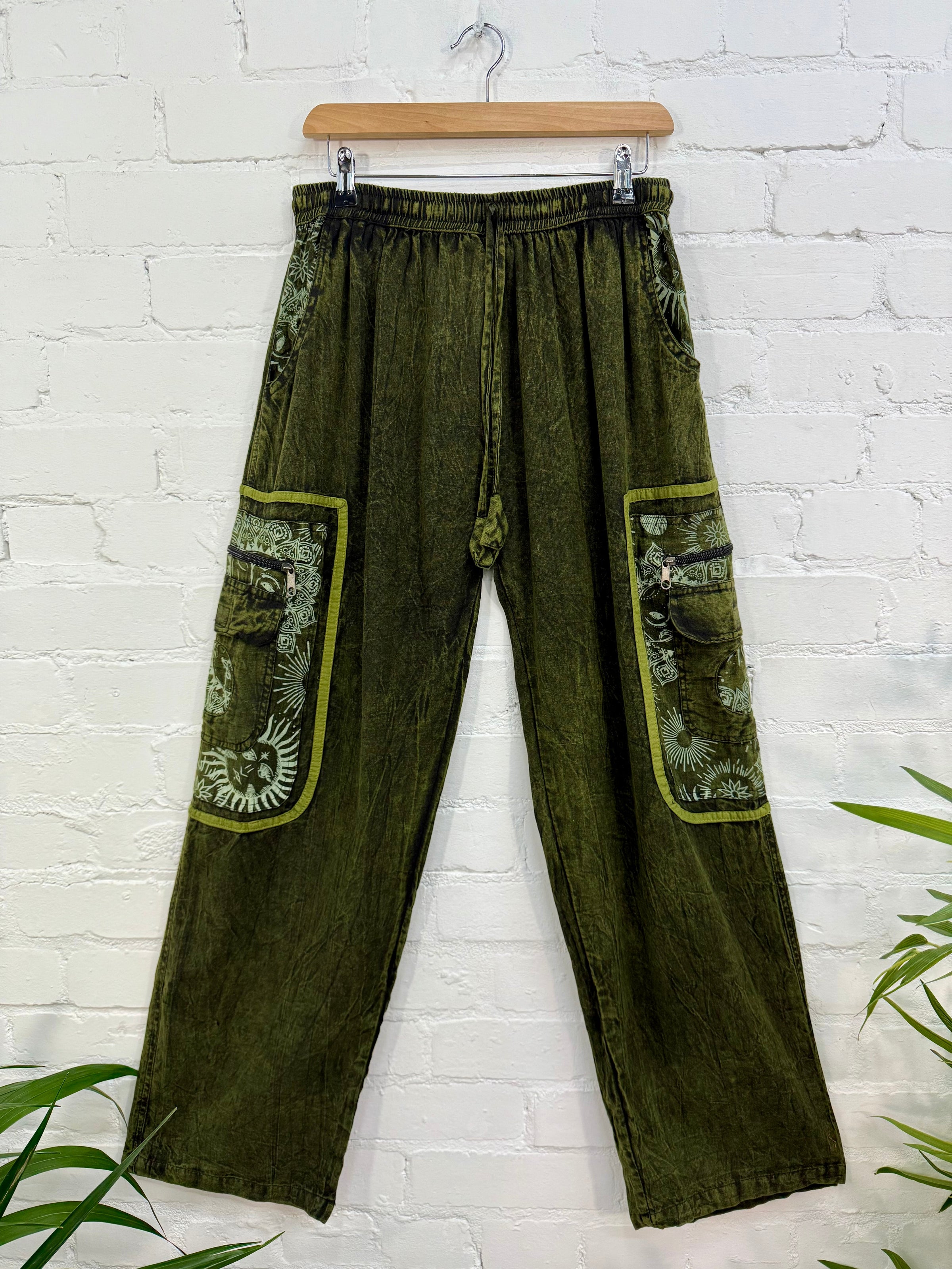 Stonewashed Sun Print Cargo Trousers
