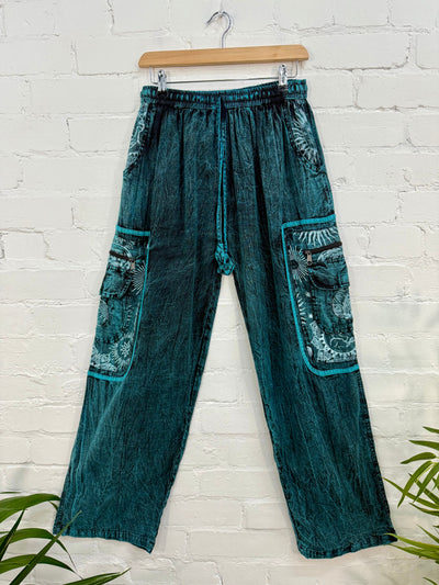 Stonewashed Sun Print Cargo Trousers