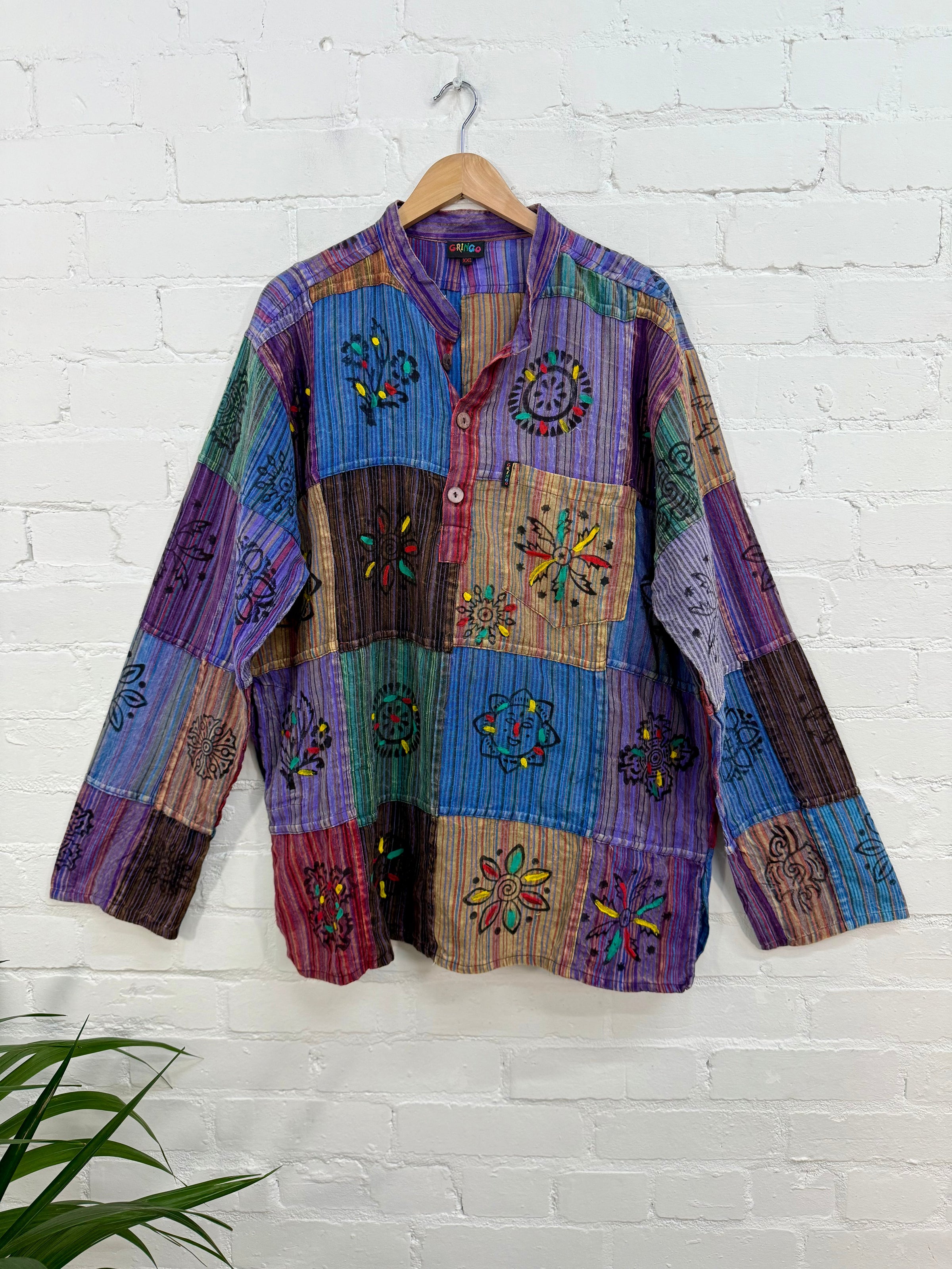 Patchwork & Painted Grandad Shirt