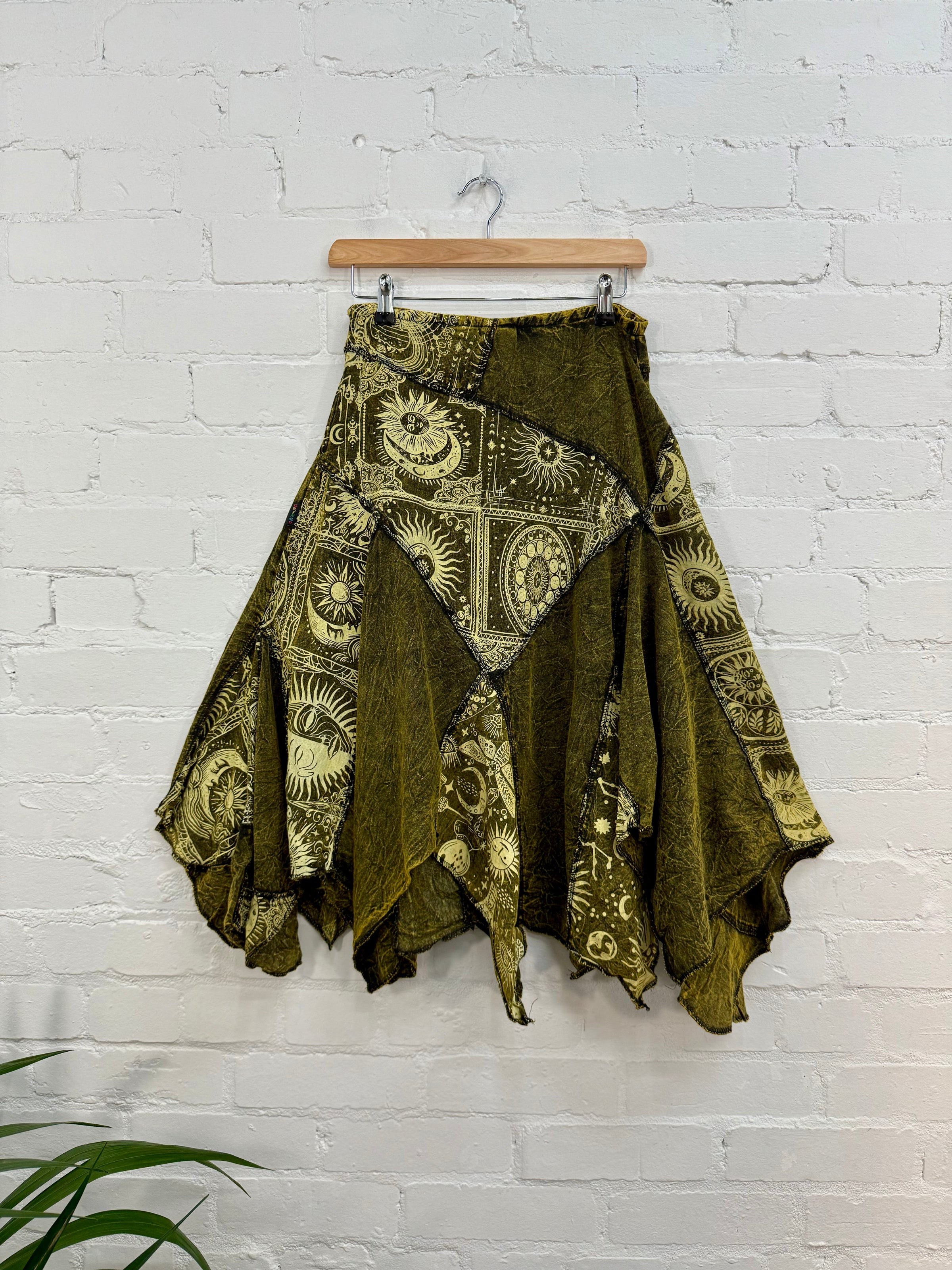 Mixed Celestial Print Midi Skirt
