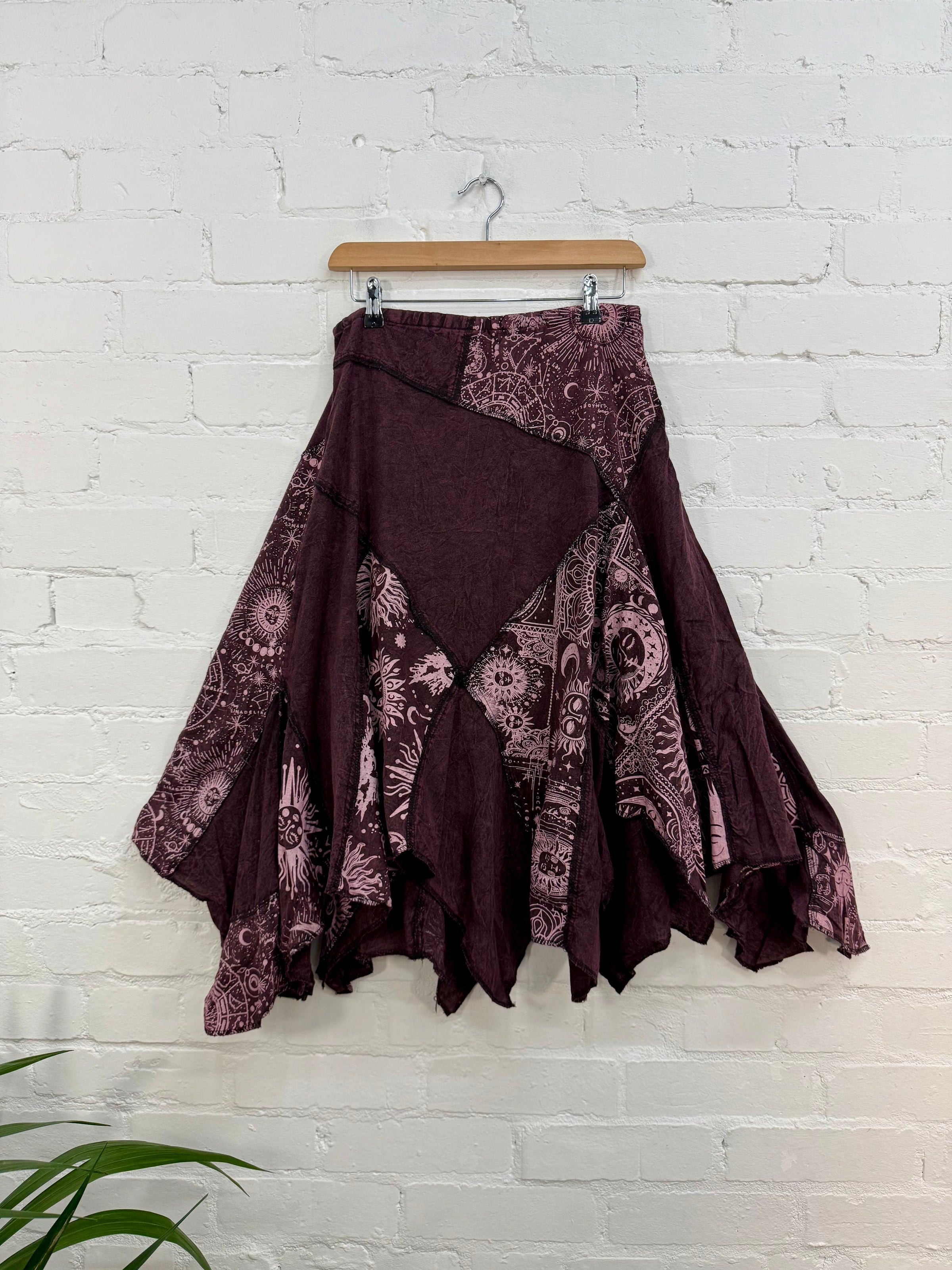 Mixed Celestial Print Midi Skirt