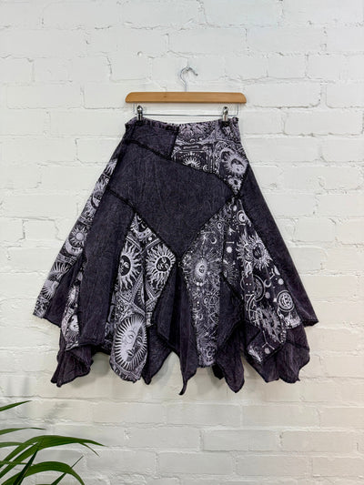 Mixed Celestial Print Midi Skirt