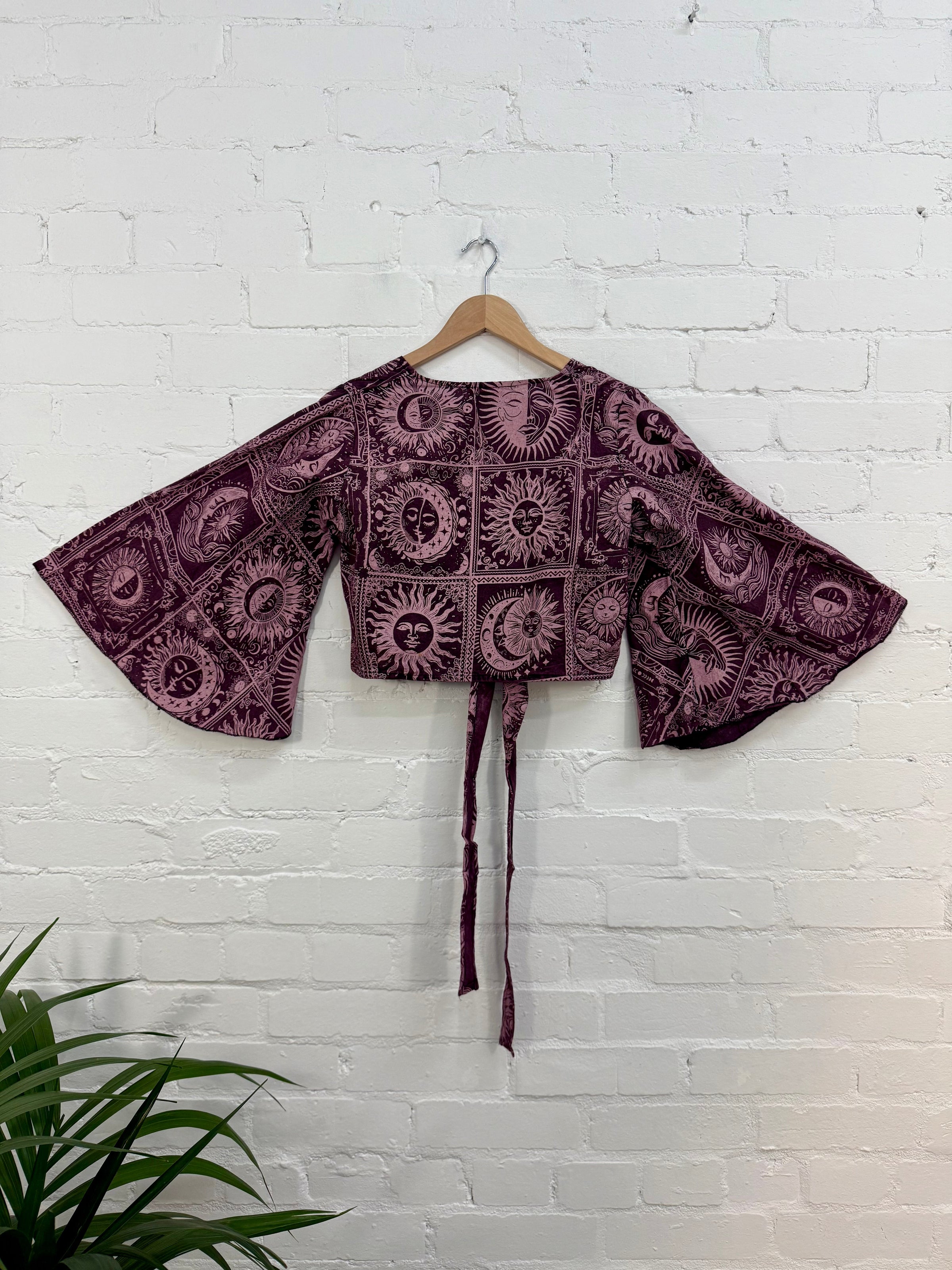 Mixed Celestial Print Tie Wrap Top