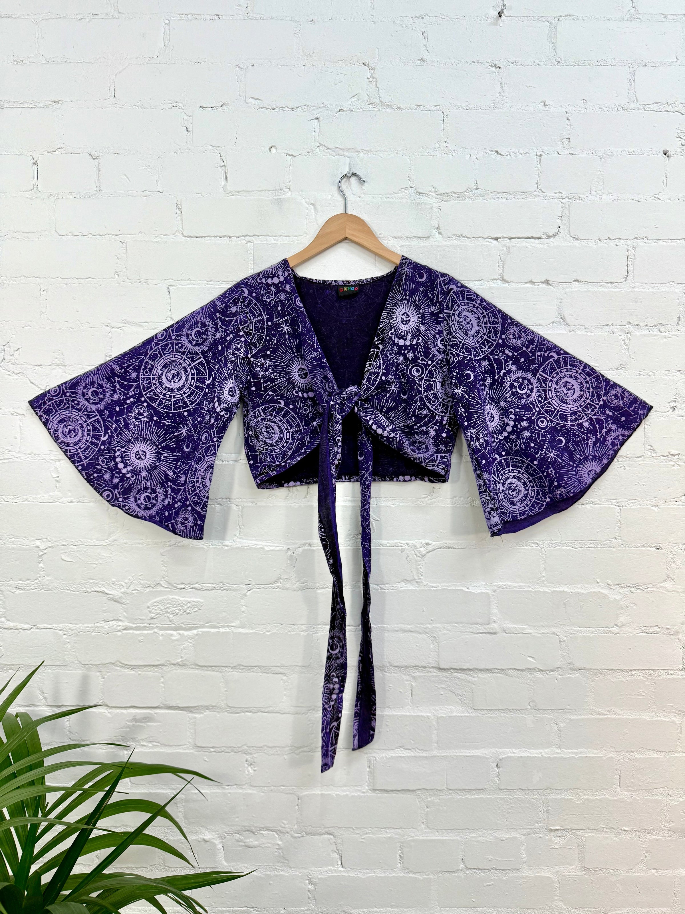 Mixed Celestial Print Tie Wrap Top