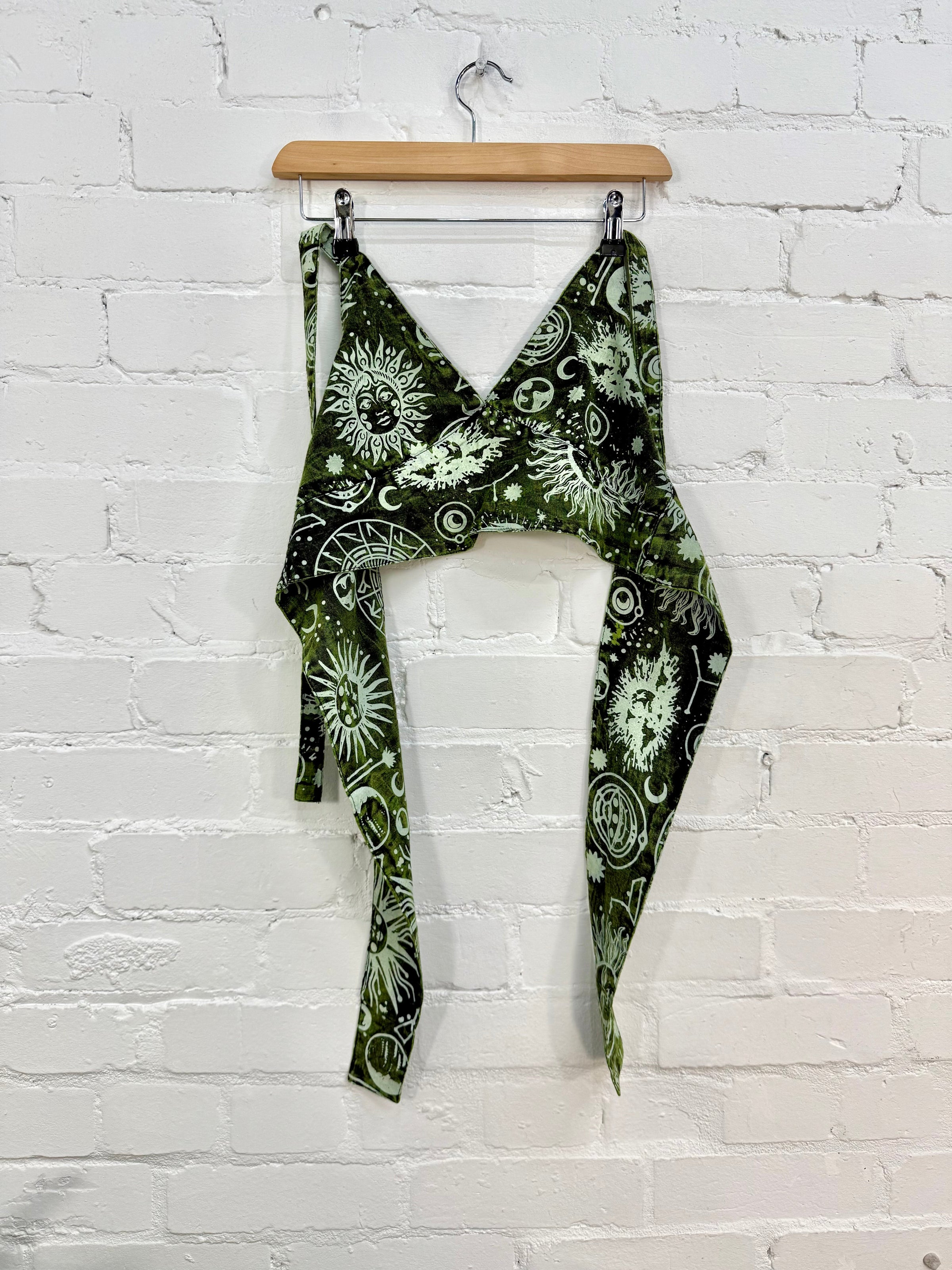 Mixed Celestial Print Cropped Tie Top