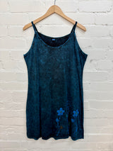 Stonewashed Embroidered Short Strappy Dress