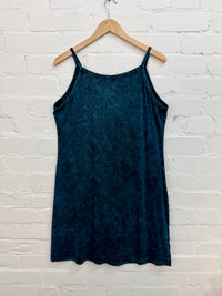 Stonewashed Embroidered Short Strappy Dress