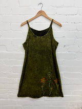 Stonewashed Embroidered Short Strappy Dress