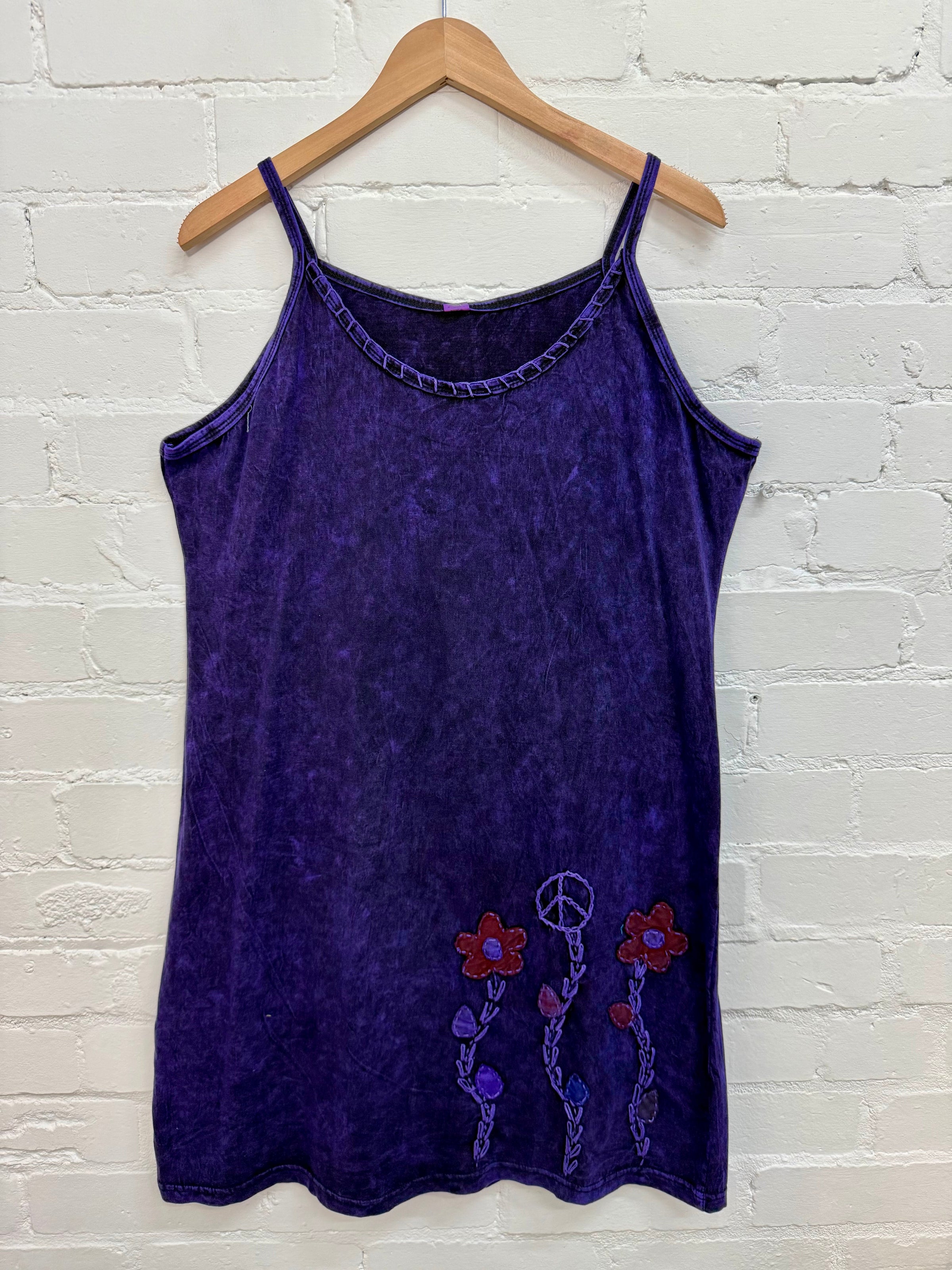 Stonewashed Embroidered Short Strappy Dress