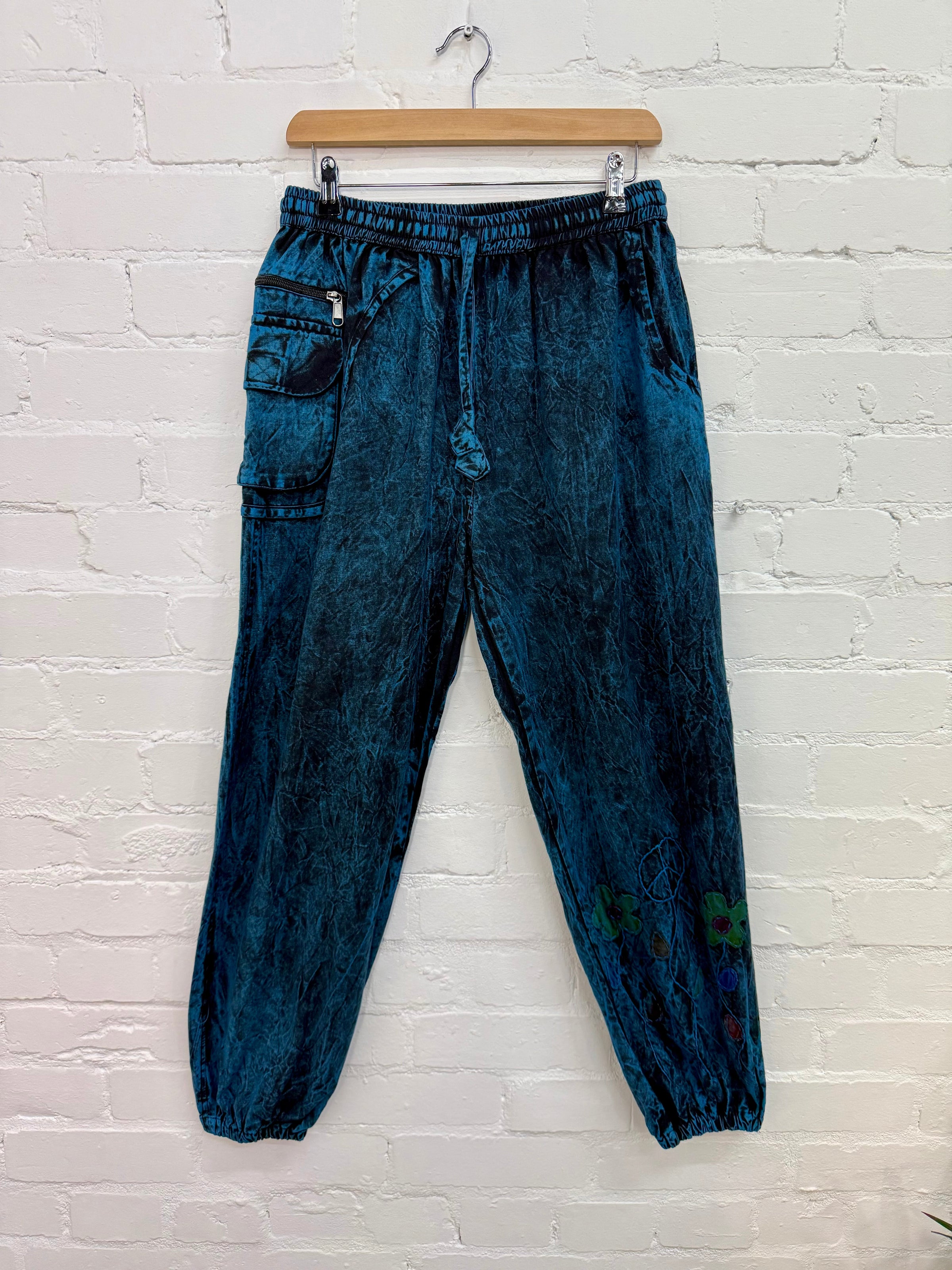 Stonewashed Embroidered Harem Trousers