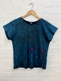 Stonewashed Embroidered Short Sleeve T-Shirt