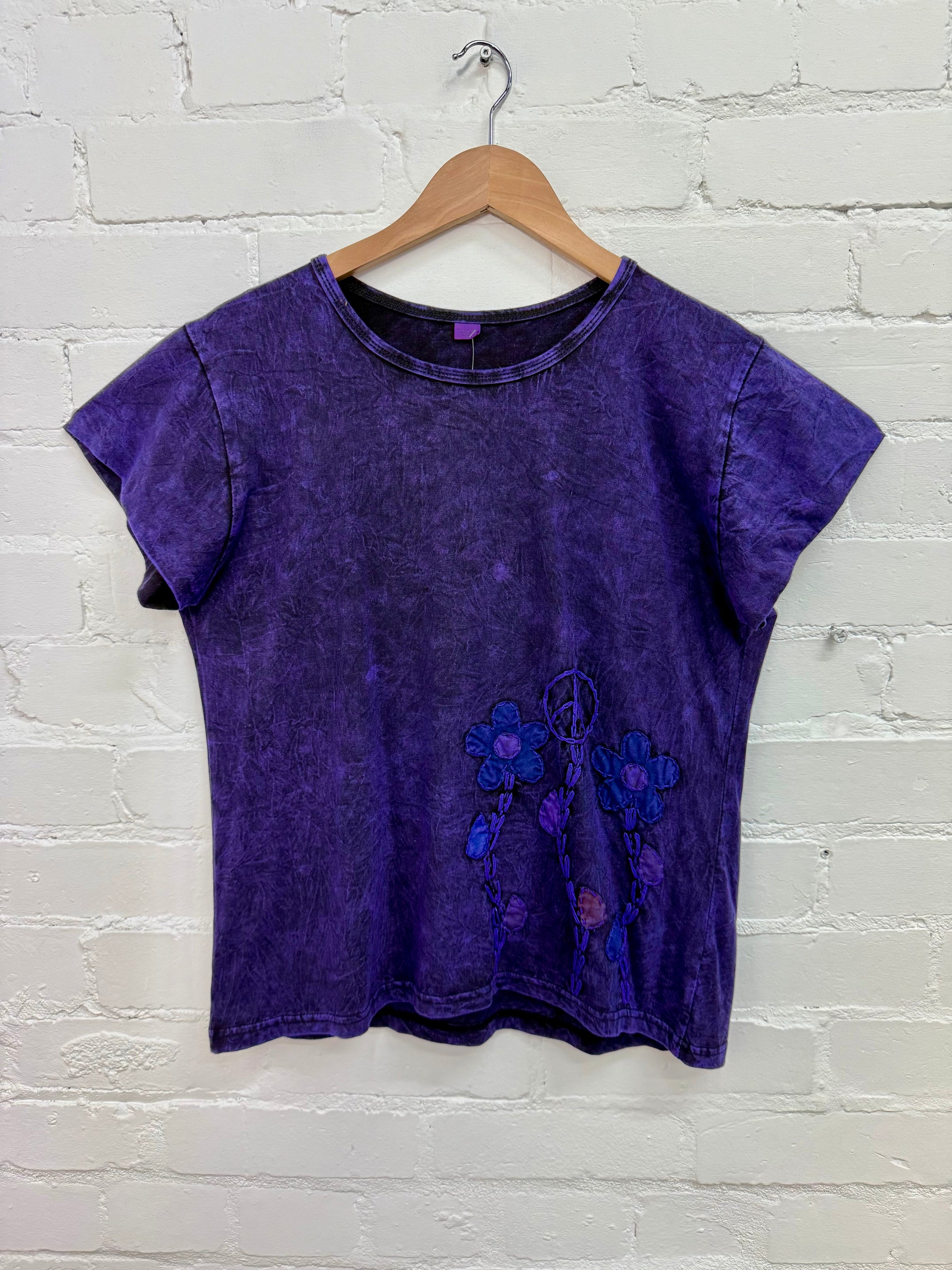 Stonewashed Embroidered Short Sleeve T-Shirt