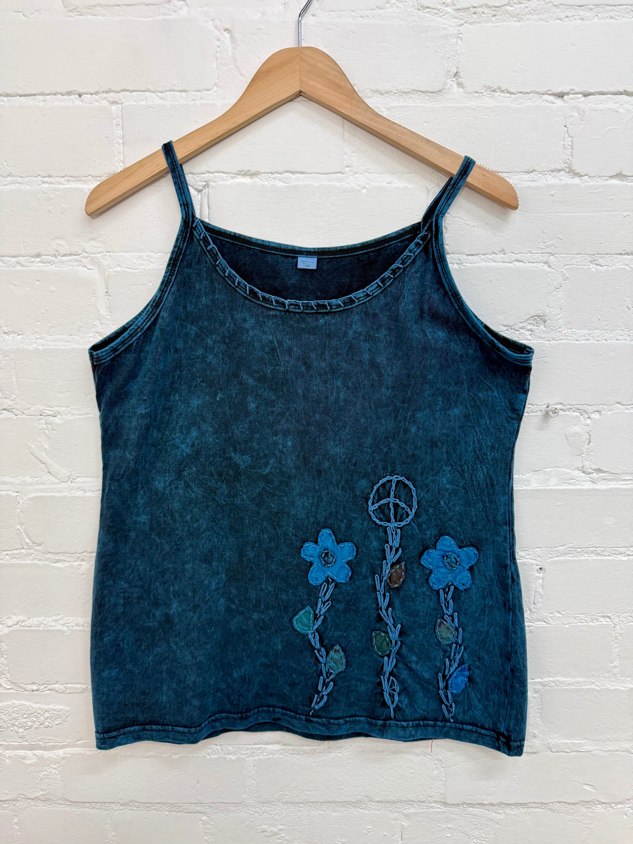 Stonewashed Embroidered Strappy Vest