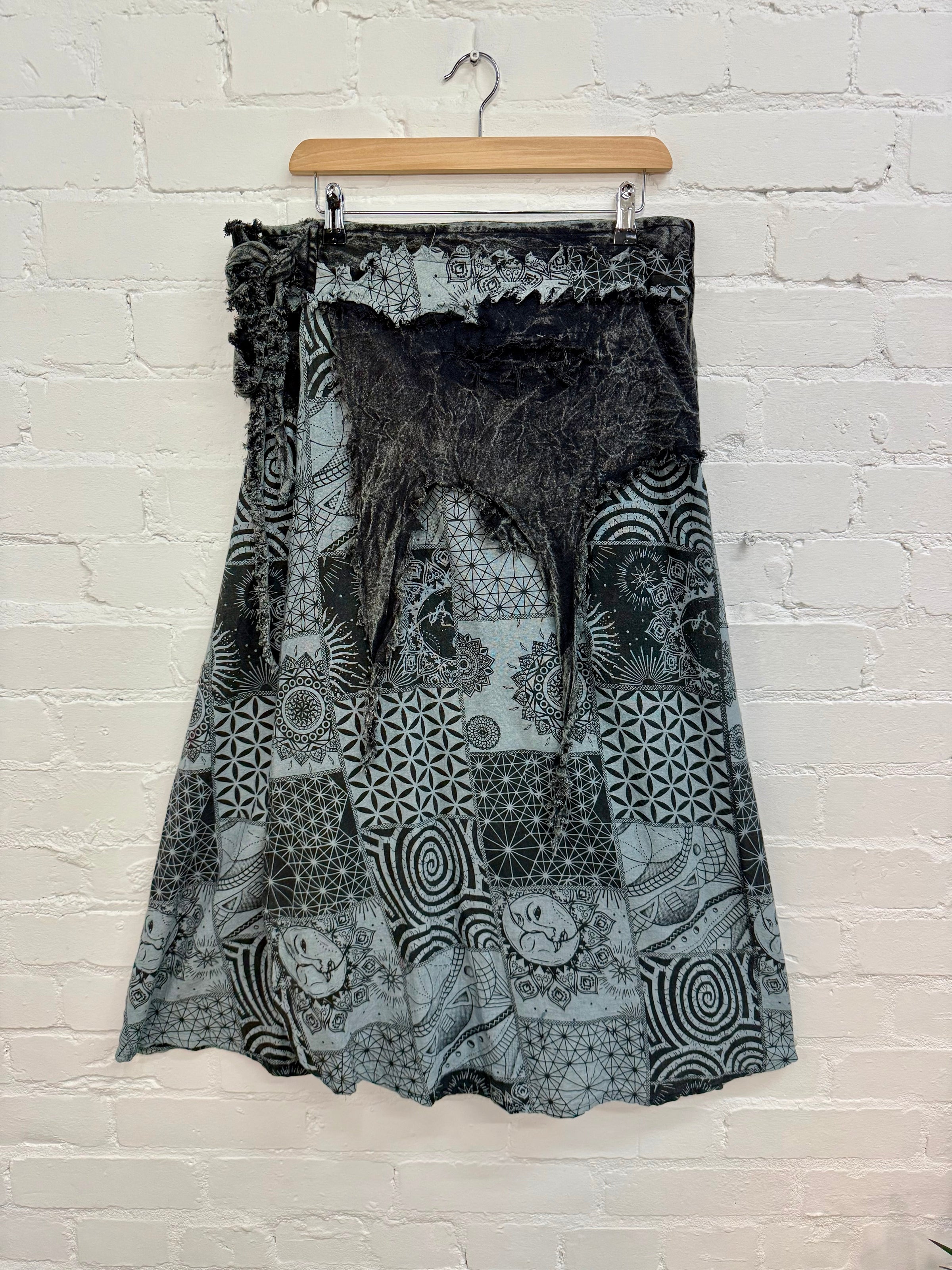 Printed Patchwork Long Wrap Skirt
