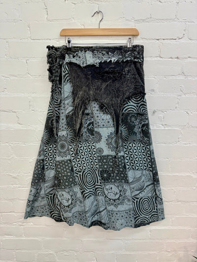 Printed Patchwork Long Wrap Skirt
