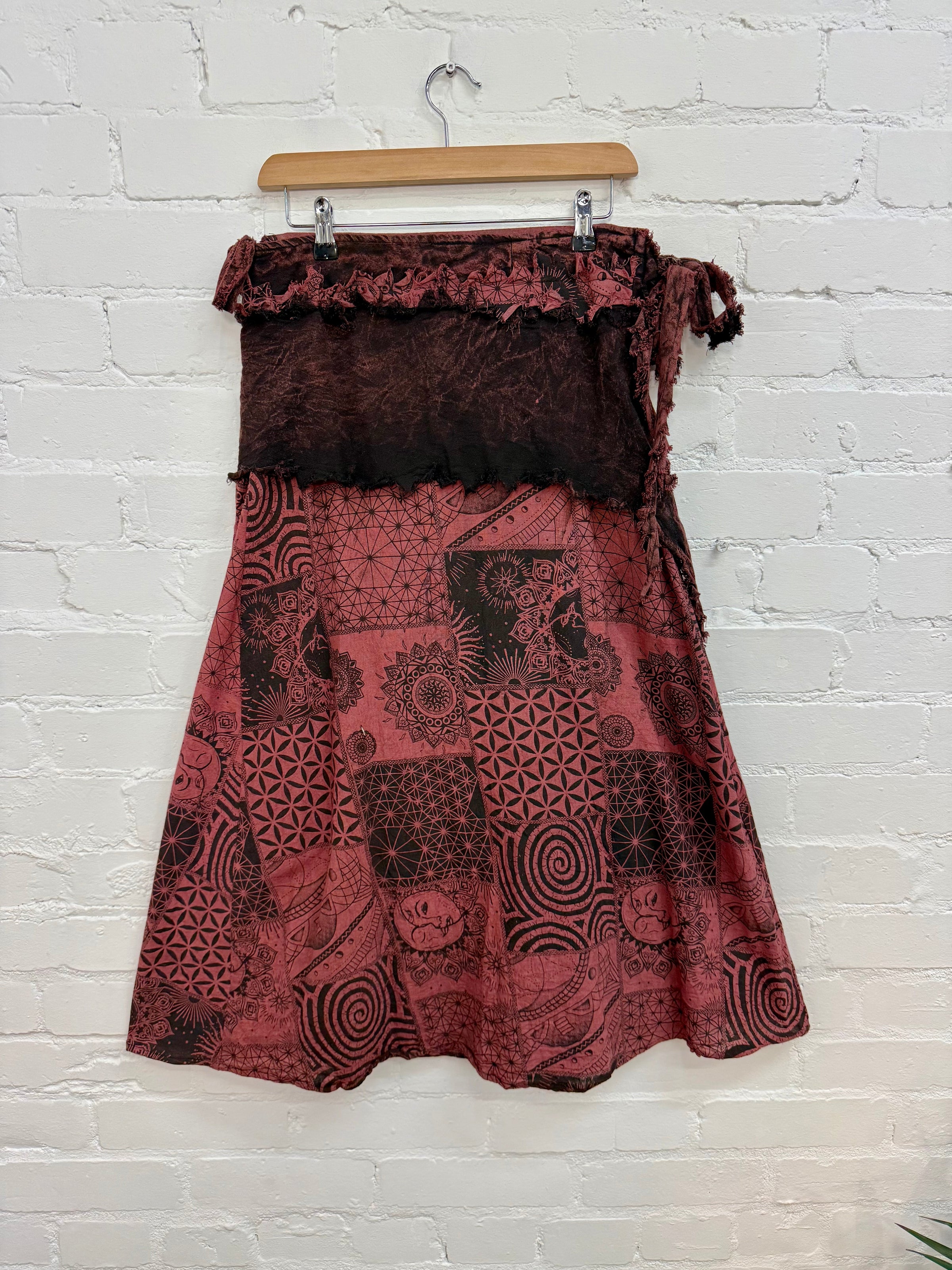 Printed Patchwork Long Wrap Skirt