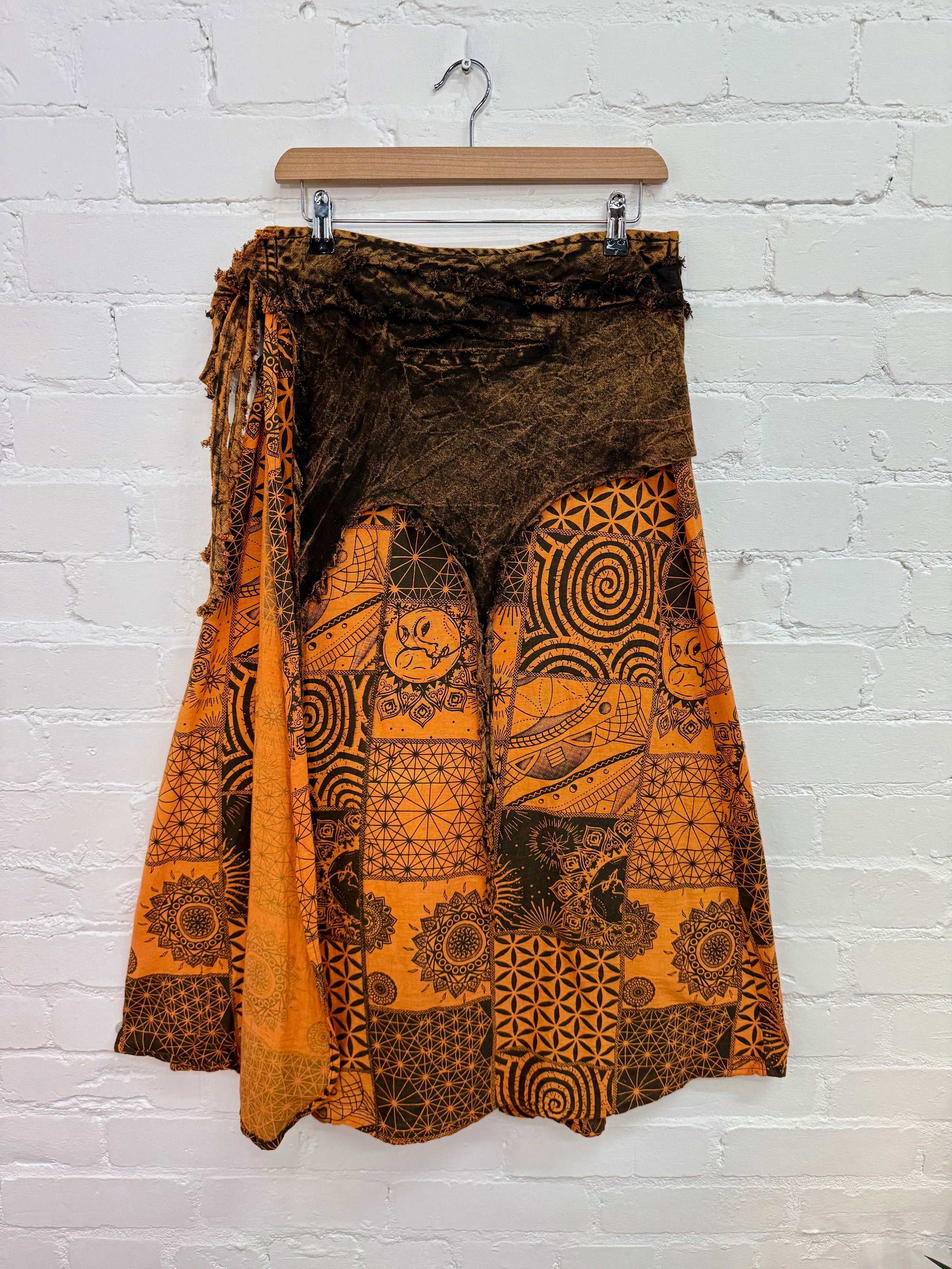 Printed Patchwork Long Wrap Skirt