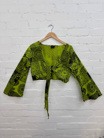 Printed Patchwork Tie Wrap Top