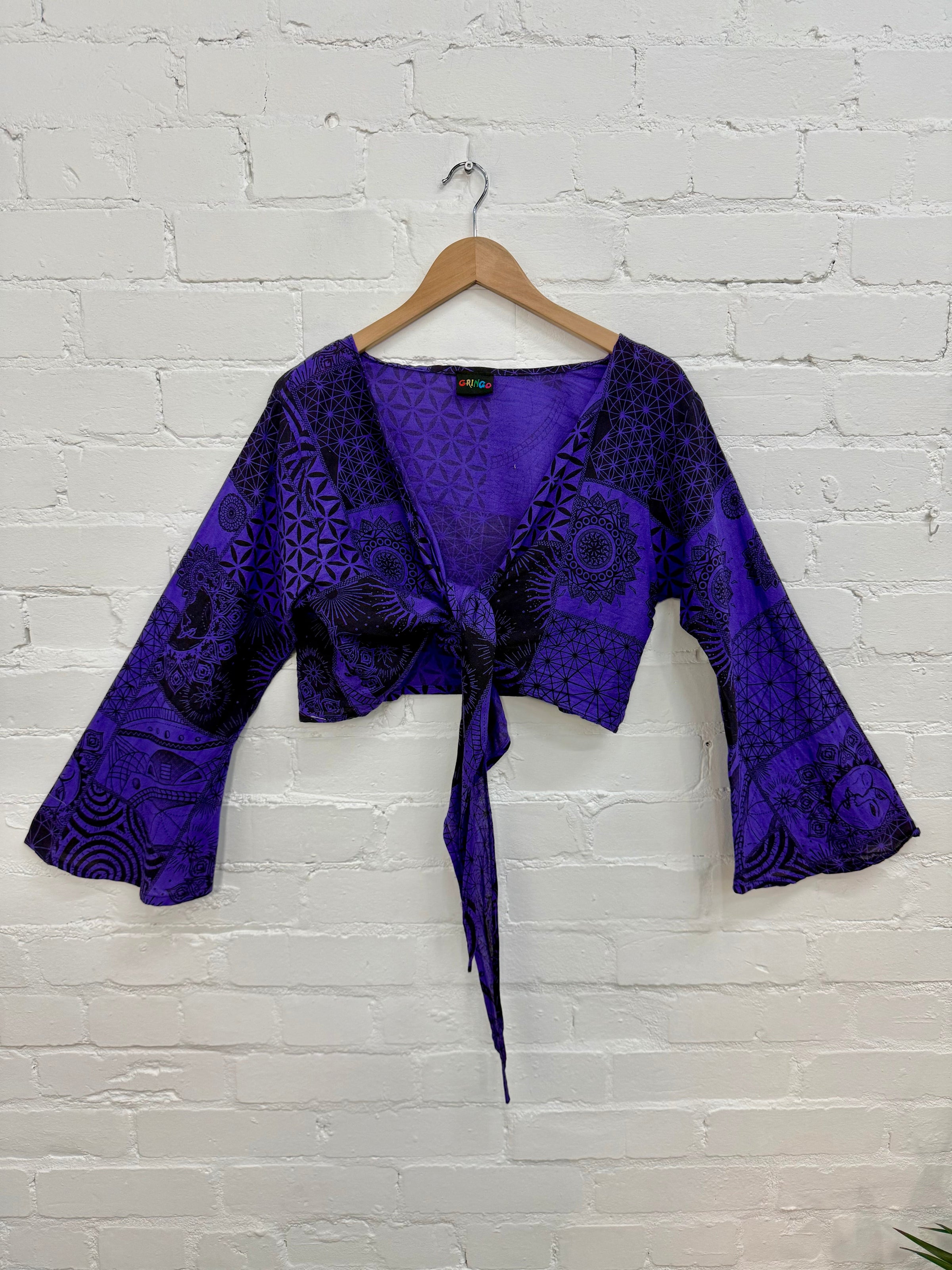 Printed Patchwork Tie Wrap Top