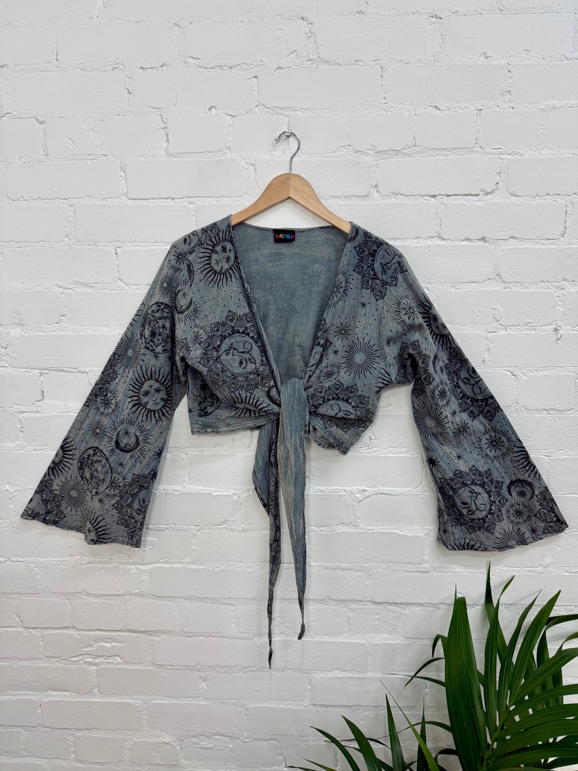 Celestial Print Tie Wrap Top