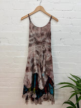 Tie-Dye & Patchwork Strappy Long Dress