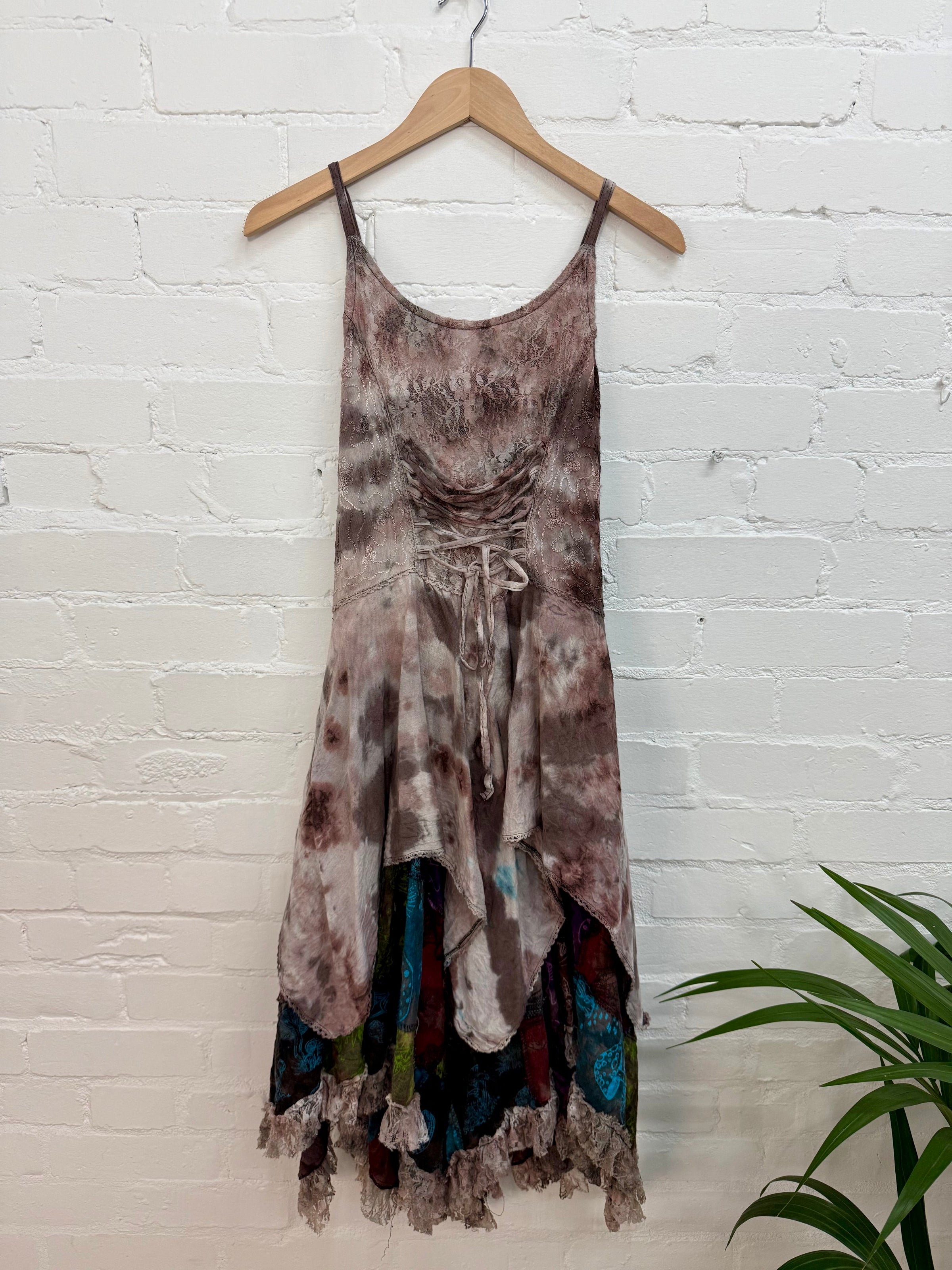 Tie-Dye & Patchwork Strappy Long Dress