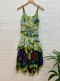 Tie-Dye & Patchwork Strappy Long Dress