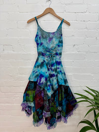 Tie-Dye & Patchwork Strappy Long Dress