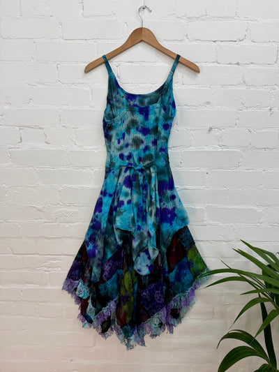 Tie-Dye & Patchwork Strappy Long Dress