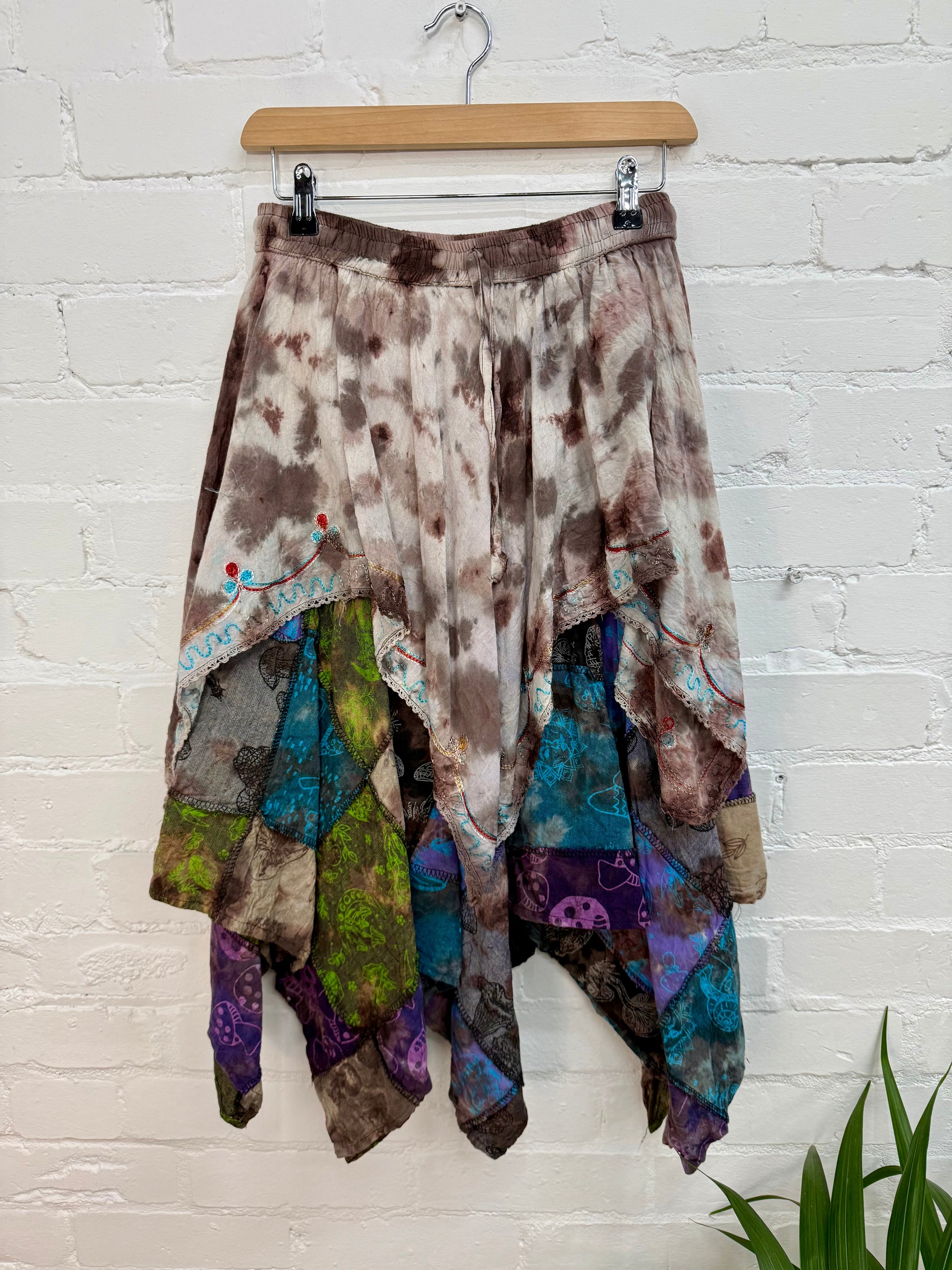 Tie-Dye & Patchwork Midi Skirt