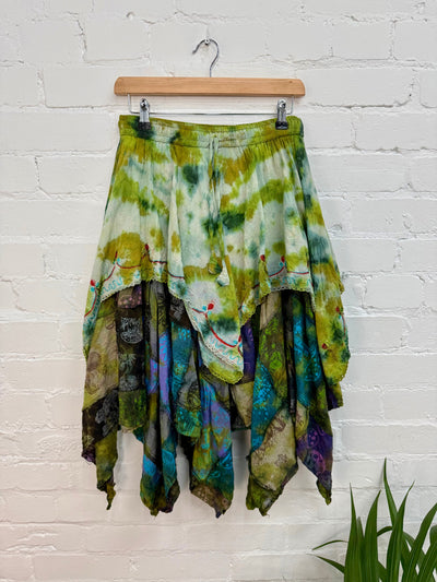 Tie-Dye & Patchwork Midi Skirt