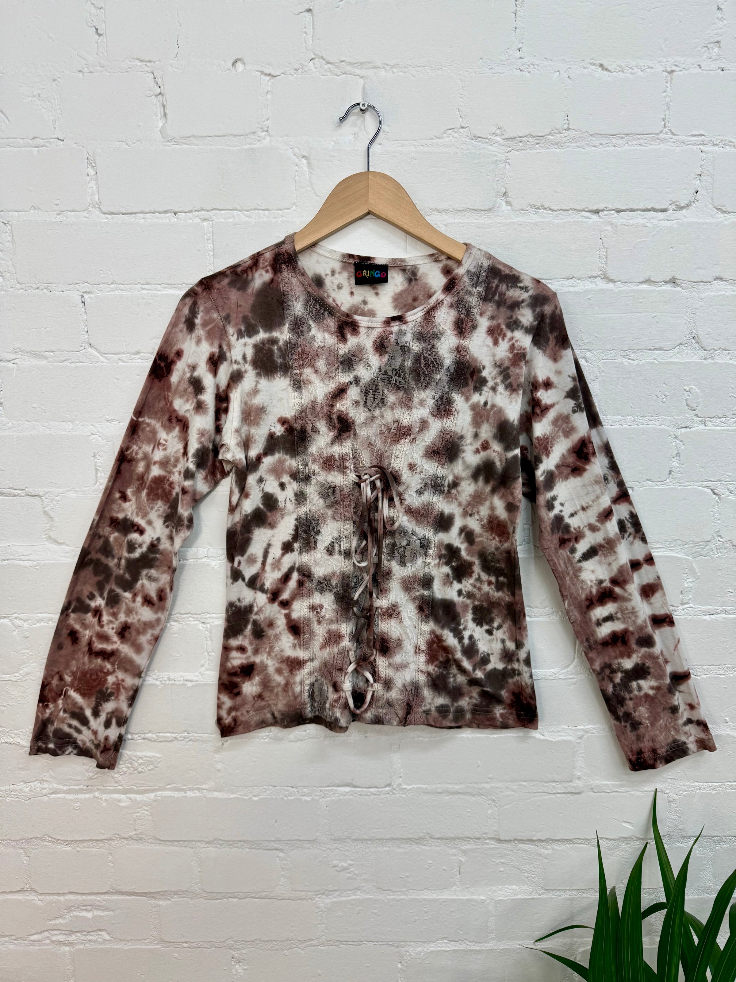 Tie-Dye & Lace Long Sleeve T-Shirt