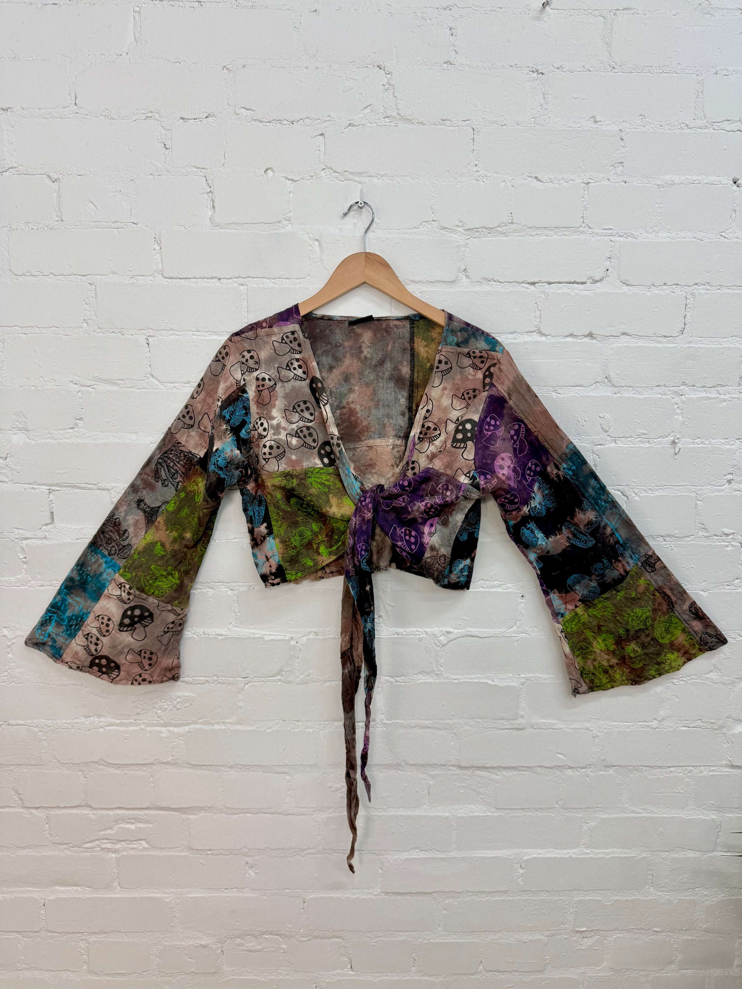 Tie-Dye & Patchwork Cropped Tie Top