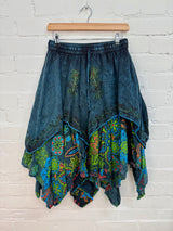 Stonewash & Flower Print Midi Skirt